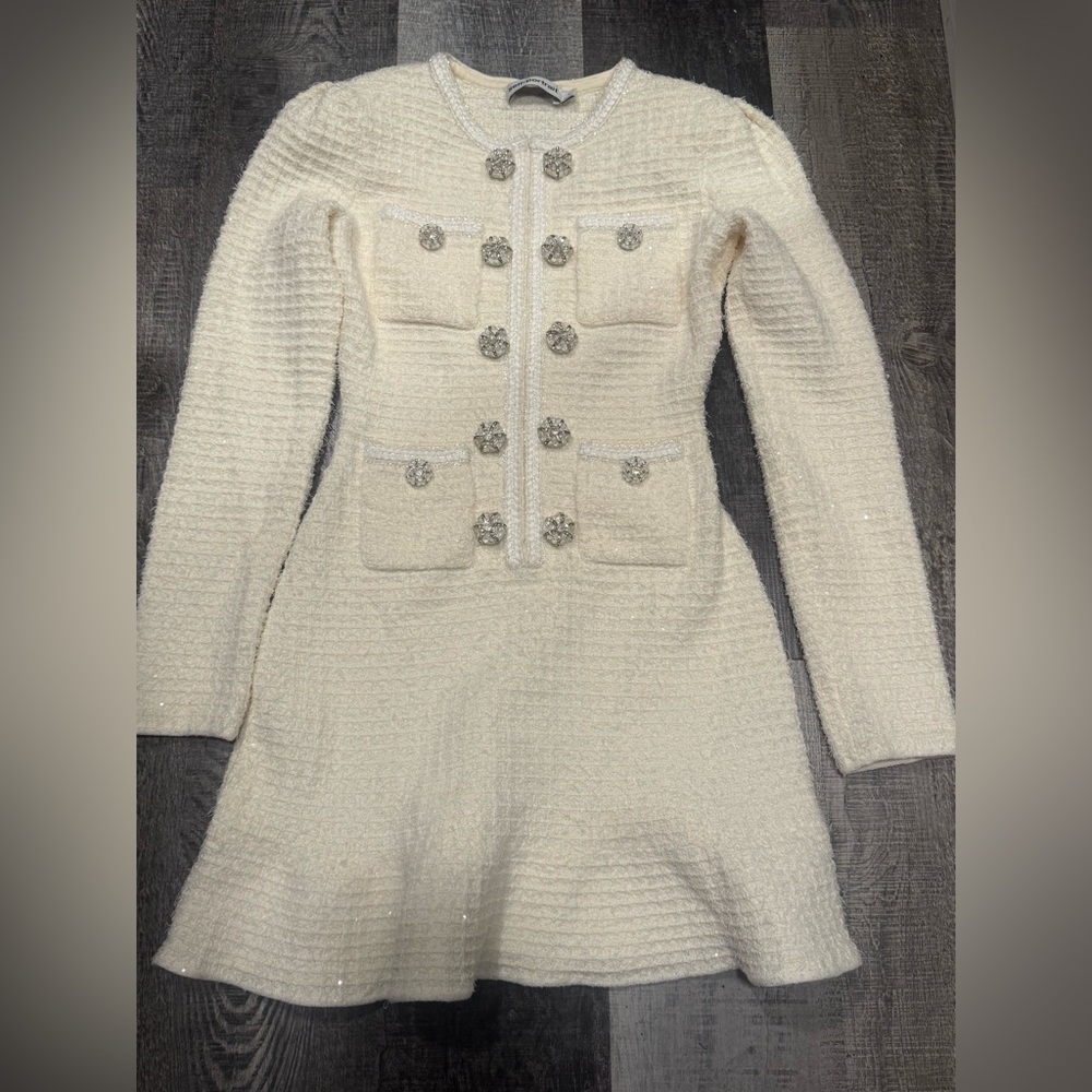 Self-Portrait Cream Buttoned Knit Mini Dress - Picture 5 of 7